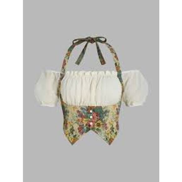 CIDER Jacquard Floral Halter Crop Top NWT XS - Picture 1 of 3